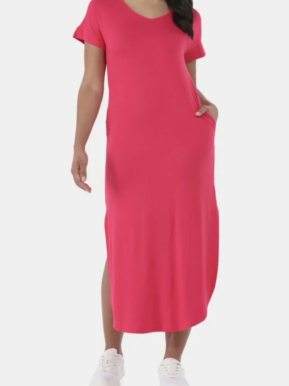 Time and Tru Hot Pink V-Neck Maxi Dress